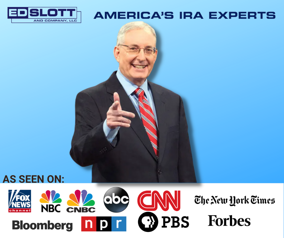 Ed Slott surrounded by logos of the many news outlets he has been featured on.